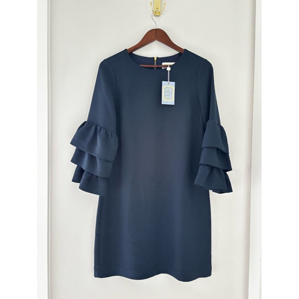Sail to Sable Navy Ruffle Sleeve Dress Classic Chic Preppy Size 6 - Picture 2 of 8